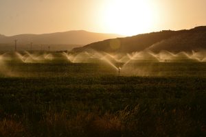 Agricultura irrigada com automação do campo.